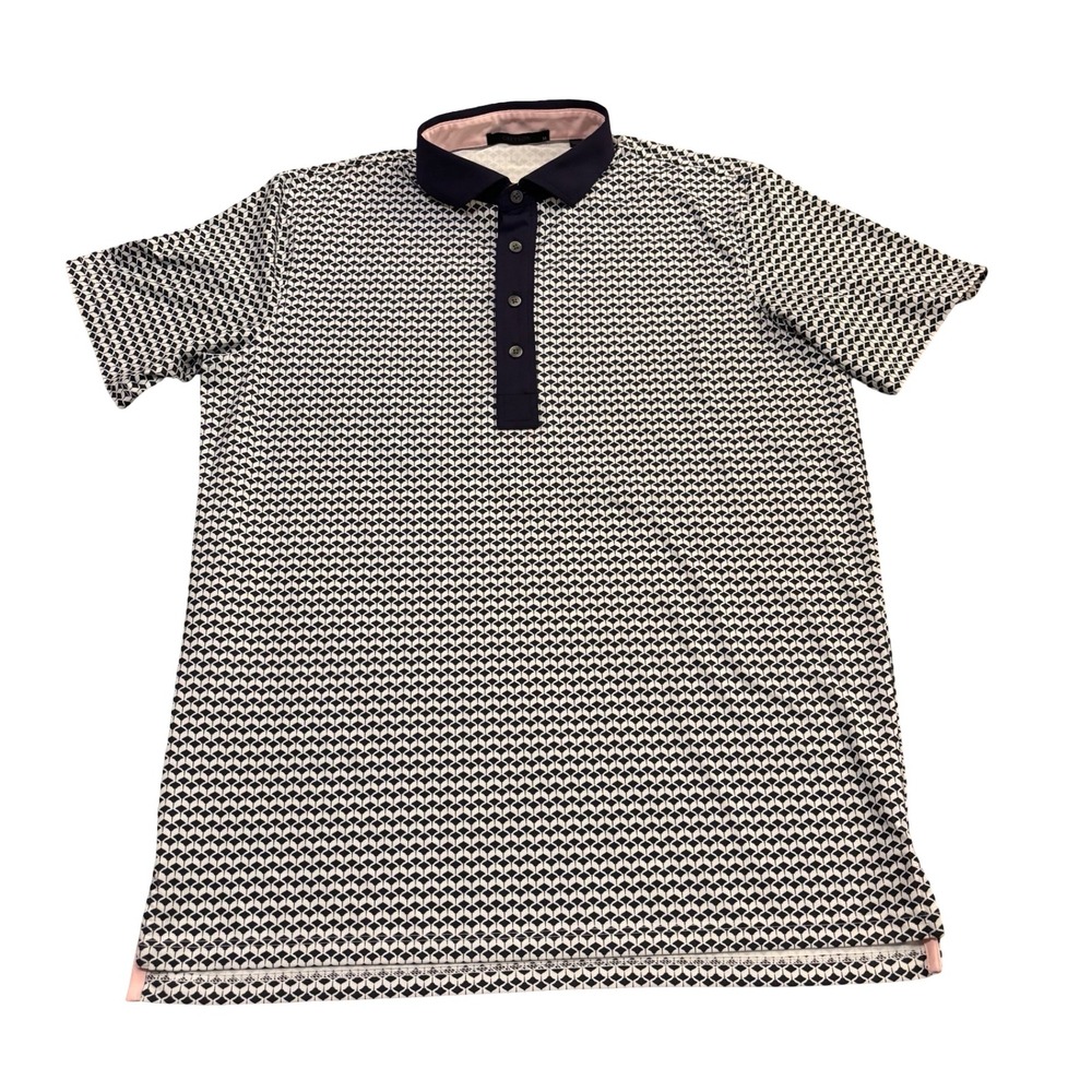 Greyson Mens Navy White Manta Ray Print Performance Golf Polo Shirt Size M
